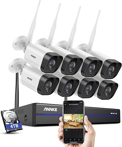 ANNKE Kit Videosorveglianza WiFi 3MP, 10CH NVR 5MP e 8 Telecamere Wireless, Supporta Visione Notturna IR,Audio bidirezionale, Rilevamento di Persone/Veicoli,Compatibile con Alexa,disco rigido da 4TB - Honorern