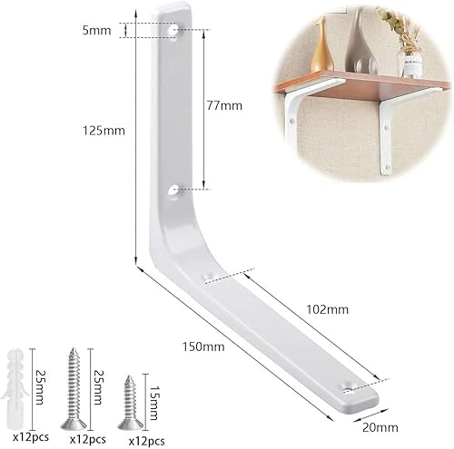 SAMSYOKI 6pcs Staffe per Mensole Pesanti, Reggimensole Pesanti da Muro in Acciaio Inox con Viti Supporti per Mensole Metallo a L per Appendiabiti Portaoggetti Scarpiera Libri 150 * 125mm (Nero) - Honorern