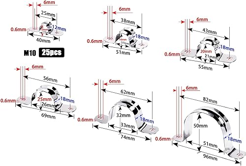 Morsetto a sella, 25 pezzi, 10 mm, in acciaio inox 304, per tubo flessibile da parete, per staffa di fissaggio di tubi del gas, acqua o installazione di tubi flessibili (M10) - Honorern