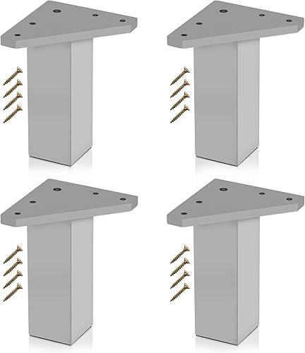 ✮ Gambe per Mobili ✮ Set di 4 Gambe, Viti Incluse - Colore Alluminio - Piedini DIY in Resina ABS per Tavolini, Mobili, Armadi, Scaffali (10 cm) - Honorern
