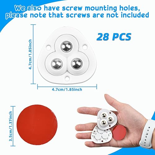 28 Pezzi Ruote per Mobili Autoadesive Ruote a Sfera in Acciaio per Mobili Piccole Ruote Girevoli Adesive Mini ruota universale autoadesiva 360°Ruote Autoadesive per Piccoli Mobili Scatola - Honorern