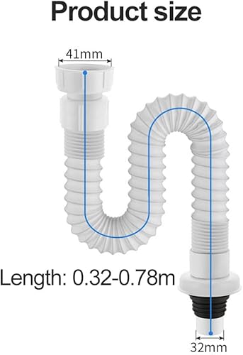 Sifone Lavabo Bagno,Tubo di Scarico Flessibile,Scarico Lavandino Bagno,Tubo Scarico Lavandino,Tubo di Scarico a Sifonato Plastica,Scarico da Cucina Lavello Universale,Allungabile da 320-780 mm - Honorern