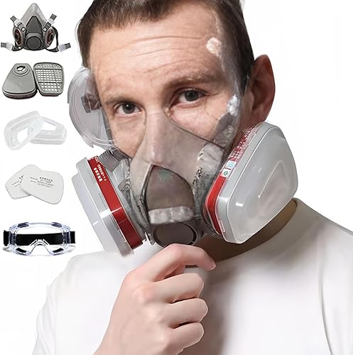 Maschera di Protezione, Filtri e Occhiali di Protezione, Maschera Antipolvere, Respiratori Riutilizzabili con Filtri e Occhiali di Protezione, per La Decorazione, La Lucidatura - Honorern