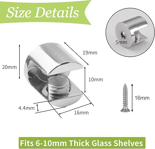 Staffa per mensola in vetro, 8 morsetti regolabili a parete in vetro cromato lucido in lega di zinco e vetro supporto supporto staffa di montaggio per vetro spesso 6-10 mm - Honorern