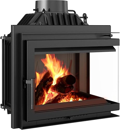 KRATKI Camino a legna in ghisa, stufa ad angolo, 8 kW, Ø 200 cm, porta a chiusura automatica, sistema in vetro pulito, vetro, ingresso aria - Honorern