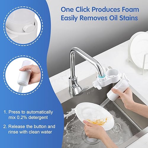 Rubinetto Lavello Cucina, Con Dispenser di Sapone Mix Detersivo Automatico, Con Doccia a Scomparsa, Rubinetto, Schiuma e Doccia 3 Modalità Acqua, Adatto per Rubinetti con Aeratore Rimovibile - Honorern