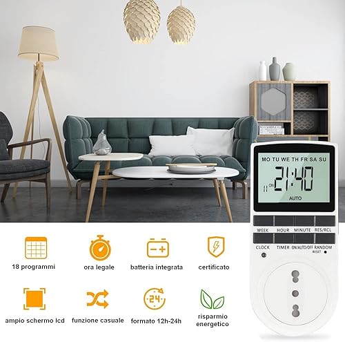 Presa Temporizzata, Set of 2, Presa Programmabile Digitale con Timer, Modalità Casuale Antifurto e Conto alla Rovescia Nuova Versione 18 Programmi, Risparmio di Energia - Honorern