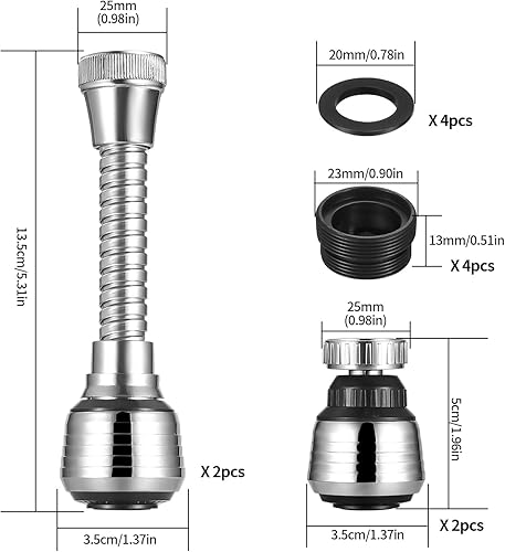 4 Pezzi Estensione per Rubinetto, Flessibile Estensione del Rubinetto, Estensione Rubinetto Girevole a 360 Gradi, Aeratore Girevole, Tubo Rubinetto Aeratore per Lavello Cucina - Honorern