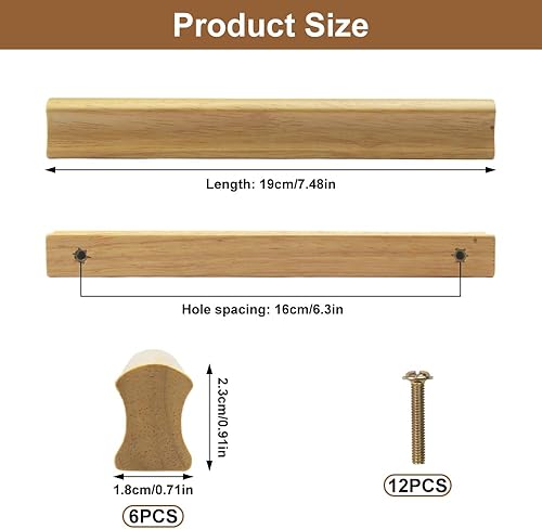 6 Pezzi Maniglia per Mobili con Vite, 160mm Maniglie Legno, Maniglie per Mobili da Cucina, Maniglie Armadio, Pomelli Cassetti per Mobili Cucina in Legno, per Porta, Armadio, Cassetto - Honorern