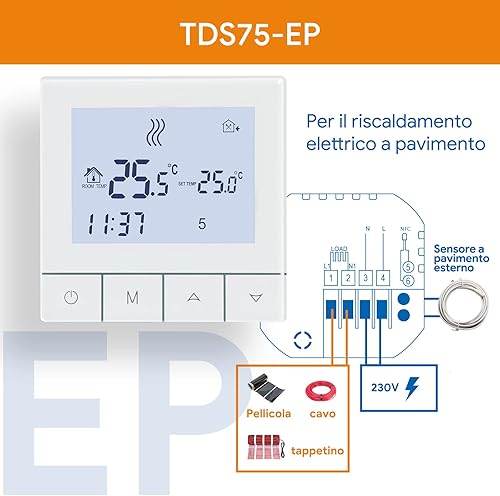 Beok Termostato wifi per caldaia a contatto pulito.Termostato TUYA intelligente programmabile settimanalmente e controllabile vocalmente Compatibile con alexa Termostato integrato 220v 3A 75WIFI-WPB - Honorern