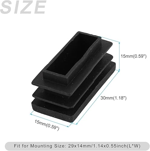 Tappi di Chiusura Rettangolari (30 x 15mm) 24pz, Tappi di Chiusura Filettati per Inserti di Tubi Rettangolari in Plastica - per Gambe di Mobili Tavoli Sedie, Nero - Honorern