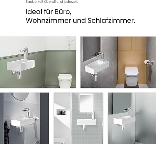 EMKE Lavabo 400 x 215 x 120 mm, lavabo piccolo, lavabo da montare, rubinetto a destra, lavabo sospeso da fissare al muro per WC ospiti e bagno, Nero opaco - Honorern