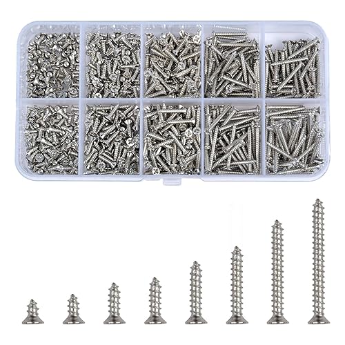 800 Pcs Viti Autofilettanti per Metallo Legno, Viti M2 Testa Svasata, Vite a Testa Piatta, Vite Autofilettante per Piatta, Kit Vite Assortimento Acciaio Inox 4-20 mm, con Scatola per Riparazioni - Honorern