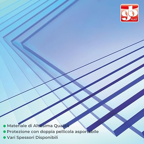 Lastra Pannello Policarbonato UV Compatto 90 x 50 cm - Trasparente - spessore 3 mm - Protetto da Pellicola su 2 lati - Resistente UV - GB PLAST - Honorern