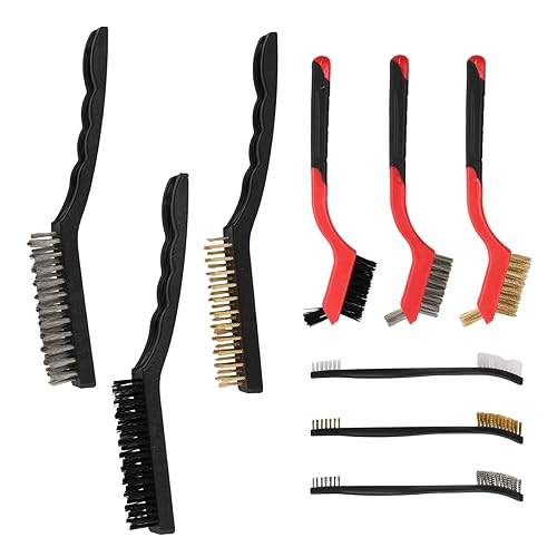9 Pezzi Spazzole Metalliche Manuali (Acciaio Inossidabile + Ottone + Nylon), Mini Spazzola Metallica in Acciaio Inox, Spazzola Ferro per Ruggine Pulire Scorie di Saldatura, Polvere e Macchie (A) - Honorern