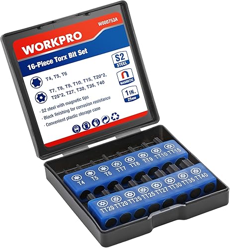 WORKPRO Set di 16 Punte Torx S2 da 25 mm, in Acciaio S2, CNC di Precisione Lavorata, Kit Smontaggio e Riparazione per Occhiali, Smartphone ed Elettronica - Honorern