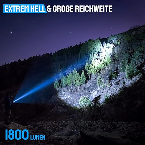 TrustFire Torcia LED Potente Professionale, T11R Ricaricabile Torce Led Alta Potenza 1800 Lumen, Torcia Tattica Militare, IP68 Impermeabile flashlight per Campeggio Trekking Emergenza - Honorern