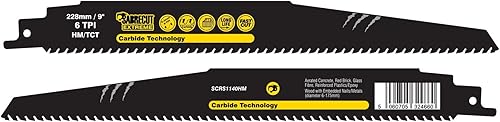 SabreCut SCRS1140HM - Lama per sega a sciabola, in carburo di tungsteno, 228 mm, 6 TPI S1140 HM, per calcestruzzo aerato, in plastica e metallo, compatibile con Bosch Dewalt e molti altri. - Honorern