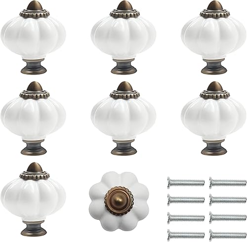 Kurtzy Pomelli per Mobili Vintage Zucca Bianca e Bronzo con Viti (8pz) - Pomelli per Cassetti 3,4 x 3,8 cm - Maniglie per Mobili Vintage Rotonde - Pomelli Cucina per Armadi, Cassettiere, Guardaroba - Honorern