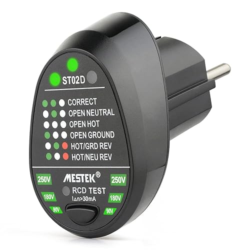 Tester di Presa,Tester per Circuiti Elettrici RCD Tester Presa Intelligente Spina Rilevatore per Polarità del Circuito di Prova del Cavo di Messa a Terra Neutro con Indicatore - Honorern