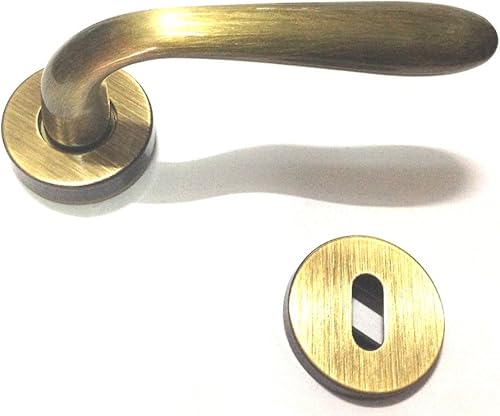 Maniglia per porte interne, con bocchetta e rosetta'Goccia' in ottone bronzato - Honorern