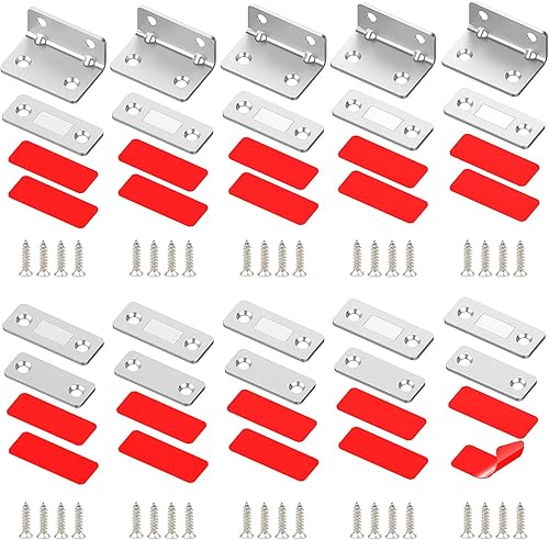 Simpeak Set di 10 Calamite Magnetiche per Porte dell'armadio, Chiusura Magnetica per Porta Scorrevole, Autoadesive per Armadio da Cucina, Chiudiporta, 5 Dritti + 5 a Forma di L - Honorern