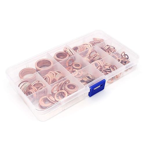 300 Pcs Rondelle Piatte, Guarnizione in Rame, Rondella Piatta in Rame, Kit di Classificazione Guarnizioni Piatte M5-M20 - Honorern