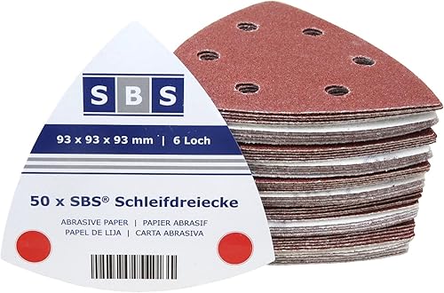 fogli Abrasivi per levigatrice Delta (Base in feltro, 50 pezzi, 93 x 93 x 93 mm, grana 80, 6 Fori) - Honorern