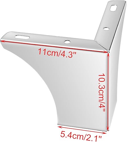 4 piedini per mobili da 10 cm, in acciaio, per le gambe delle sedie, del tavolo, armadio, TV, cassetti, divano, con viti, gambe per mobili, montaggio semplice, a triangolo, colore argento - Honorern