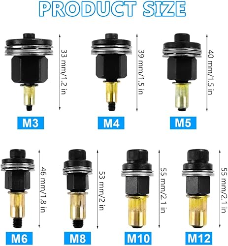 7 Pezzi Rivettatrici Manuali Set, Mandrino Punte Trapano Metallo per Rivettatrice, Strumento per Rivetti, Pistola per Rivetti per M3, M4, M5, M6, M8, M10, M12 - Honorern