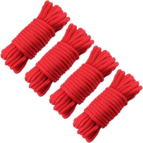 4PCS 5 Metri di Corda in Morbido Cotone attorcigliato, Corda per Legare con Nodo in Cotone Spesso Multifunzionale Intrecciato, 8 mm di Diametro spago Forte Intrecciato, 4 Rosso - Honorern