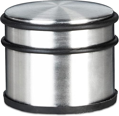 Relaxdays Fermaporta, Blocca Porta, Alto, in Acciaio Inox, 1,1kg, Grande, Anelli AntiGraffio, Antiscivolo, Argentato, Gomma, Argento, 9.2x9.2x7.5 cm - Honorern