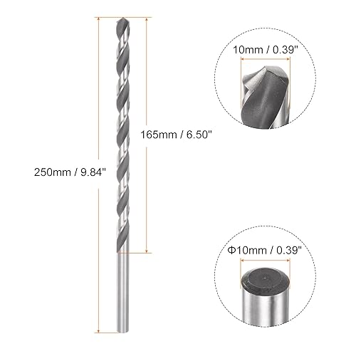 6542 Alta velocità Acciaio Twist Trapano Punta, 10mm Trapano Punta 250mm Lunghezza Esteso Dritto Codolo Nero Ossido Rettificato Trapano Punta per Acciaio Alluminio Lega - Honorern