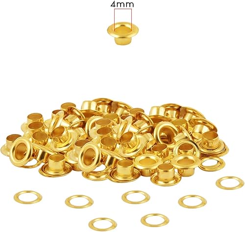 Occhielli con Rondelle Durevole Anelli di Tenuta per Fai da Te Leathercraft Progetti, Cucito & Riparazione Abbigliamento, Scrapbooking & Borsetta Decorazione,4mm,100pcs - Dorato, 4mm - Honorern