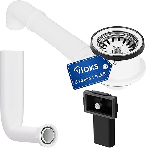 Scolo per lavello, valvola a cestello, 70 mm, con creatore, troppopieno, scarico da cucina, lavello con troppopieno, scarico lavello - Honorern