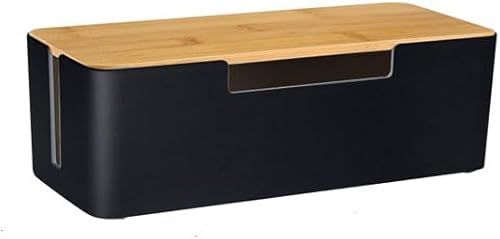 Scatola organizzatrice per cavi in ABS con coperchio in legno, scatola per la gestione dei cavi per le prese di corrente o le protezioni da sovratensione (Nero) - Honorern