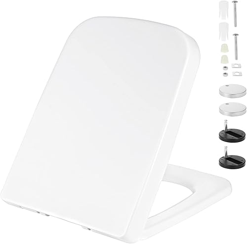Sedile WC con Chiusura Morbida a Sgancio Rapido, Sedili WC con Chiusura Lenta e Cerniere a Sgancio Rapido per una Facile Pulizia, Fissaggio Più Solido, a Forma di Quadrata - Honorern