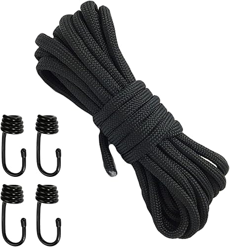 Corda in gomma, 10 m, colore nero, corda di espansione, 8 mm, corda di tensione con 4 ganci a spirale - Honorern