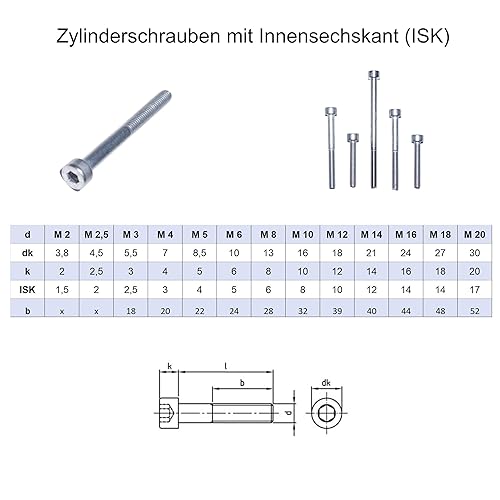 Viti a testa cilindrica con esagono incassato M3X14, 4 pezzi, DIN 912, A2, in acciaio inox - Honorern