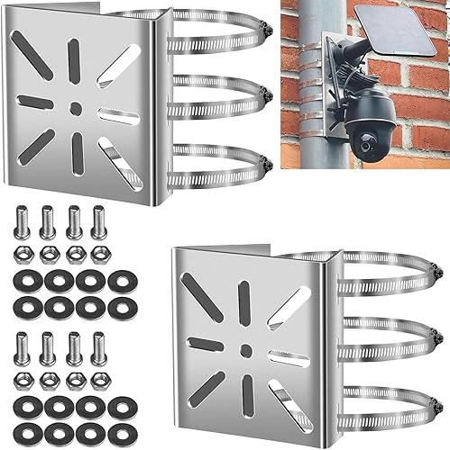 Supporto universale per telecamera di sorveglianza, montaggio in metallo, con 3 morsetti regolabili per tubi in acciaio inox, supporto verticale per telecamere CCTV, 2 pezzi - Honorern