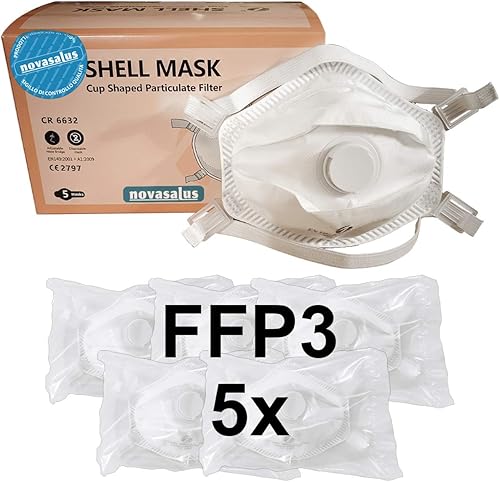 mascherine respiratori FFP3 con Valvola, mascherine protettive facciali'Cup Shape', Certificate CE 2797 - Confezione da 5 FFP3 NR - Honorern
