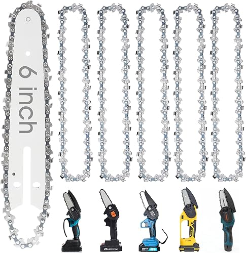 Shinkuro 5pz catena per motosega, catena per sega, ricambio per motoseghe portatili senza fili con tutte le mini motoseghe da 6 pollici, lama per motosega in acciaio per taglio (la guida 1pc include) - Honorern