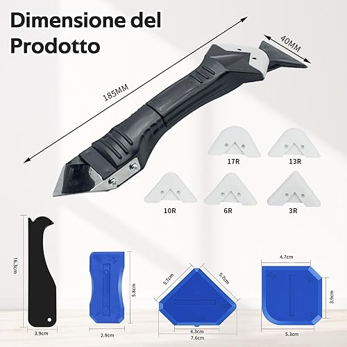 16 Pezzi Strumento di Sigillante Kit, Togli Silicone Angolare con Grout Remove, Calafataggio Raschietto in Silicone con Strumenti, Spatola per Silicone Raschietto per Finestra, Cucina - Honorern