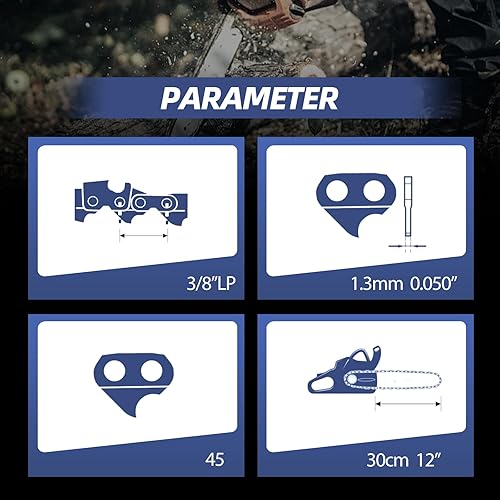2 Catene per Motosega 3/8LP 45 Maglie 1.3mm 30cm 050 - Honorern
