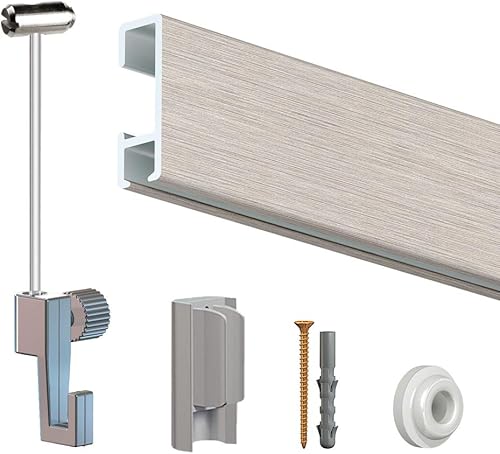 Set di guide per appendere quadri, lunghezza 4 metri ed estensibili, per personalizzare la tua parete, ganci inclusi, argento, 2m - Honorern