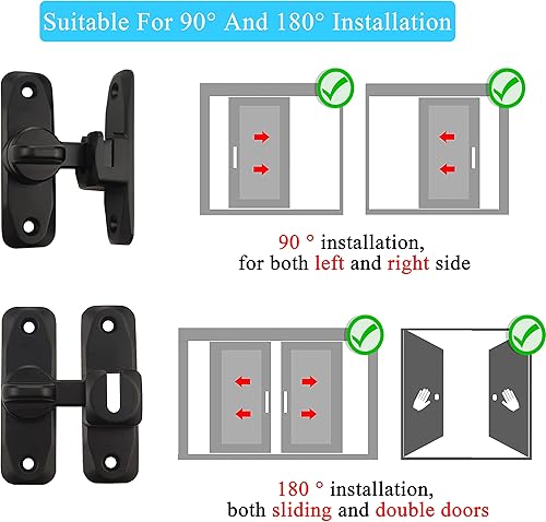 Piccola Serratura per Porte Scorrevoli a 90 Gradi per Porte Interne, Chiavistello per Porte ad Apertura su Entrambi i Lati, Serratura Vintage per Cucine, Camera da Letto, Studio, Bagni (Oro) - Honorern