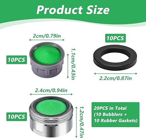 10 PCS Aeratore Rubinetto M24, Filtri Rubinetti Lavandino, Rompigetto Rubinetto acciaio inox, Risparmio Idrico Antispruzzo con 10 Guarnizioni, per Facile Installazione, per Rubinetti Cucina Bagno - Honorern