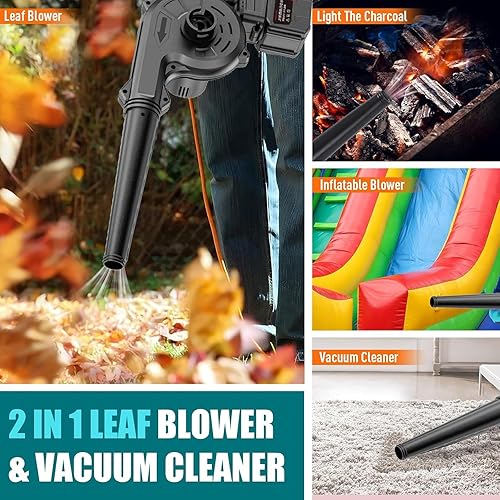 750W Soffiatore per Foglie, 2 in 1 Soffiatore a Batteria Senza Fili Turbocompressore Con Sacchetto Di Raccolta, Batterie E Caricabatterie Per Giardino, Cura Del Prato, Rimozione Della Neve - Honorern