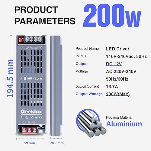 Trasformatore LED 220V 12V, Alimentatore Dimmer 100W, Driver Led Senza Rumore e Senza Sfarfallio, Dimmerabile, Compatto e Sottile, IP20, Alimentatore 12V per Strisce LED e Stampante 3D - Honorern