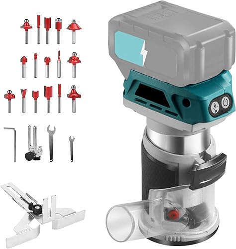 Fresatrice Verticale a Batteria per Batteria Makita 18V, Utensile Fresatura per Bordi 6 Velocità 800W 30000 Giri/Min, Fresatrice per Bordi Senza Spazzole con Fresatura di Rifinitura (Utensile Nudo) - Honorern
